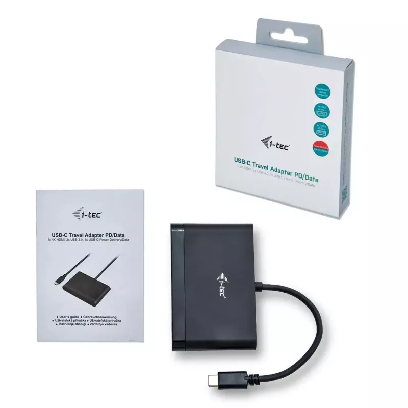 Adapter podróżny USB-C do HDMI ITEC i-tec USB C HDMI Travel Adapter PD/Data — Czarny, Chipset RTS5403/RTS5404/RTS5411/PS176, 90×58×14 mm