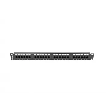 Patch panel 1U LANBERG PPU5-1024-B — 24-port CAT5e, metal, czarny, 445×32.5×44.5 mm