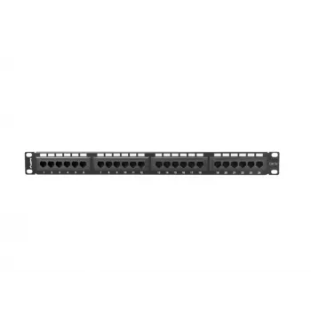 Patch panel 1U LANBERG PPU5-1024-B — 24-port CAT5e, metal, czarny, 445×32.5×44.5 mm