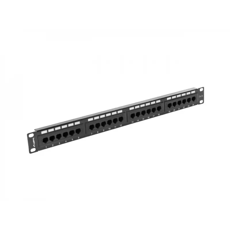 Patch panel 1U LANBERG PPU5-1024-B — 24-port CAT5e, metal, czarny, 445×32.5×44.5 mm
