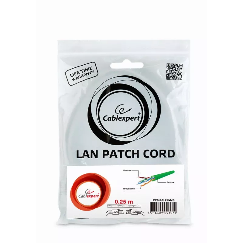 Kabel sieciowy Gembird PP6U-0.25M/G RJ-45 Cat6 0.25m Zielony