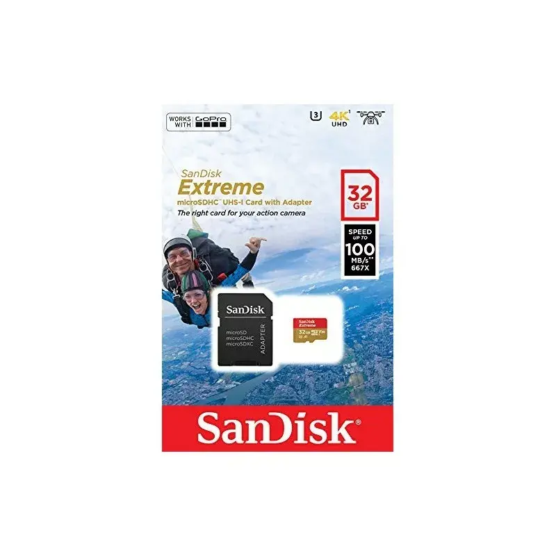 WESTERN DIGITAL SanDisk micro SDXC Extreme 32GB (A1/ V30/ U3/ UHS-I/ Cl.10/ R100/ W60) + adapter do kamery sportowej