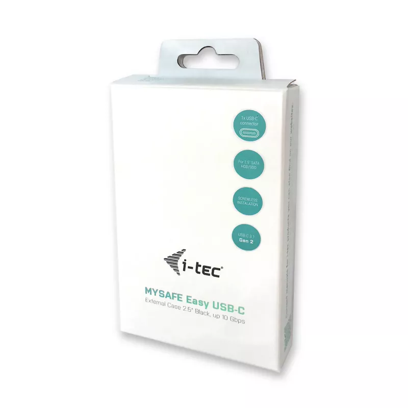 i-tec MySafe USB-C 3.1 Gen. 2 easy, obudowa HDD/SSD, 2,5 cala, Serial ATA, Serial ATA II, Serial ATA III, 10 Gbit/s, łączność USB, czarna