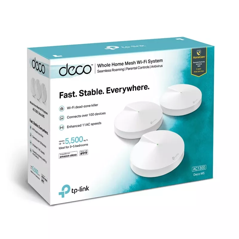 TP-Link AC1300 Deco Whole Home Mesh Wi-Fi System, 3 szt., Biały, Wewnętrzna, System mesh, Dwuzakresowy (2,4 GHz / 5 GHz), Wi-Fi 5 (802.11ac), 1300 Mbit/s