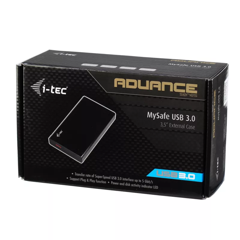 i-tec MYSAFE Advanced 3,5 cala USB 3.0, obudowa HDD, 3,5 cala, Serial ATA, Serial ATA II, Serial ATA III, 5 Gbit/s, łączność USB, Czarny, Metaliczny