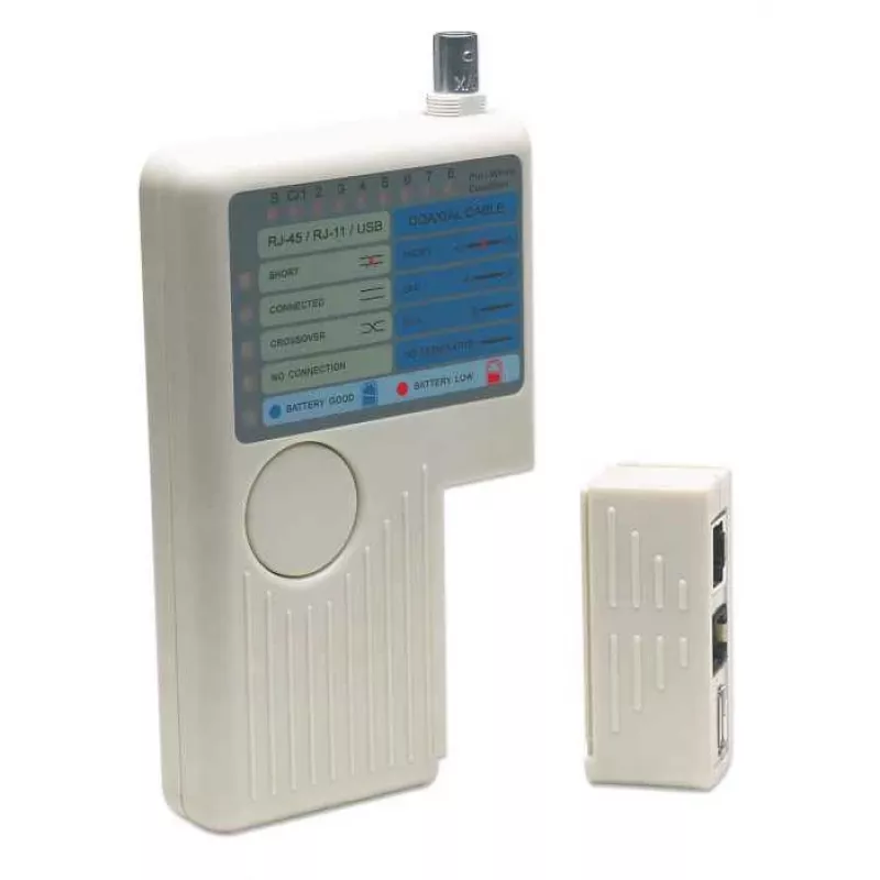 Intellinet 4-w-1 tester kabli, RJ-11, RJ-45, USB i BNC, test jednym przyciskiem