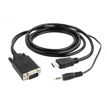 adapter kablowya GEMBIRD HDMI na VGA i audio, pojedynczy port, 1,8 m - czarny
