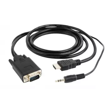 adapter kablowya GEMBIRD HDMI na VGA i audio, jedno portowe, 3 m, czarny