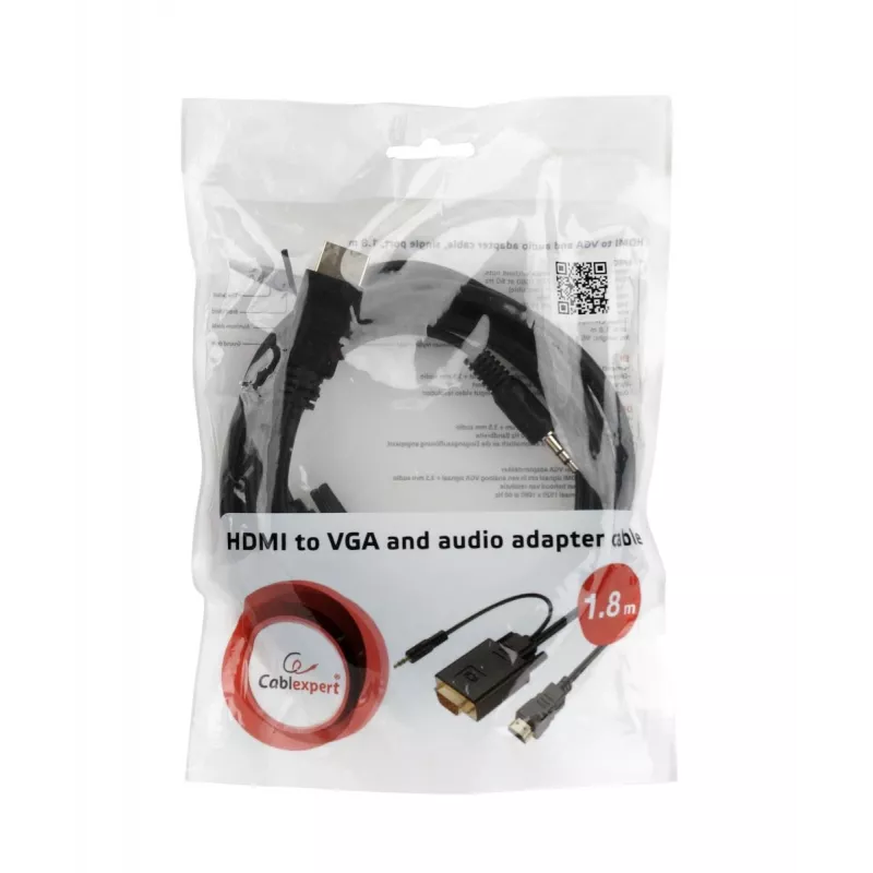 adapter kablowya GEMBIRD HDMI na VGA i audio, jedno portowe, 3 m, czarny