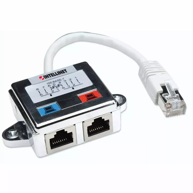 Intellinet 2-Port Modular Distributor, Cat5e, FTP, allows two RJ45 ports to share one Cat5e kabel sieciowy