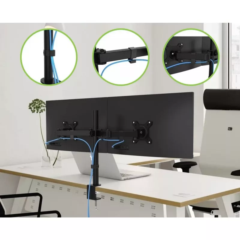 Techly 13-27 inch Desk Stand for 2 Monitor with Clamp” ICA-LCD 482-D