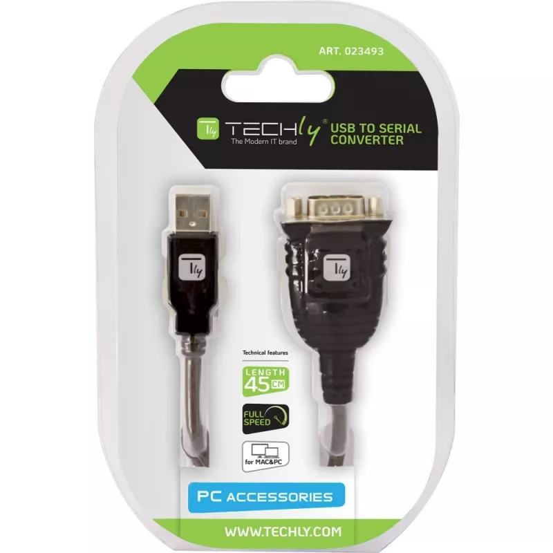 Przejściówka USB na szeregowe Techly IDATA USB-SER-2T, USB-A męski na DB-9 męski, 0,45 m, półprzezroczysty biały