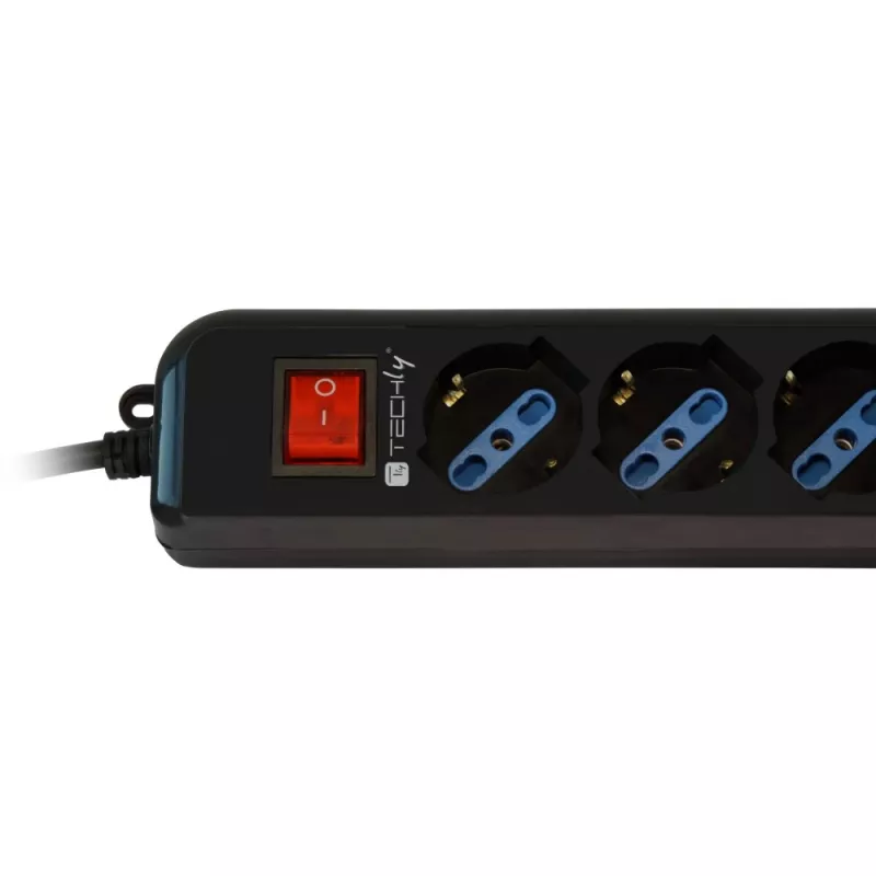 Techly Moc Strip 6 Sockets Czarny with VDE Plug IUPS-PCP-6V