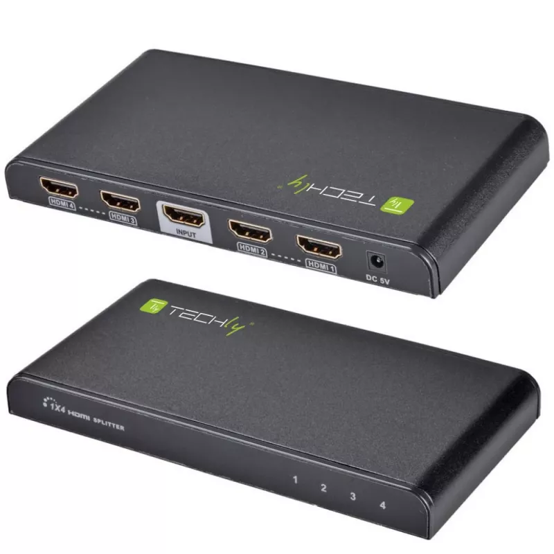 Techly Splitter HDMI 4 way 4K*2K IDATA HDMI-4K4, HDMI, 4x HDMI, 1x HDMI F, 4096 x 2160 pikseli, Czarny, 36 bit