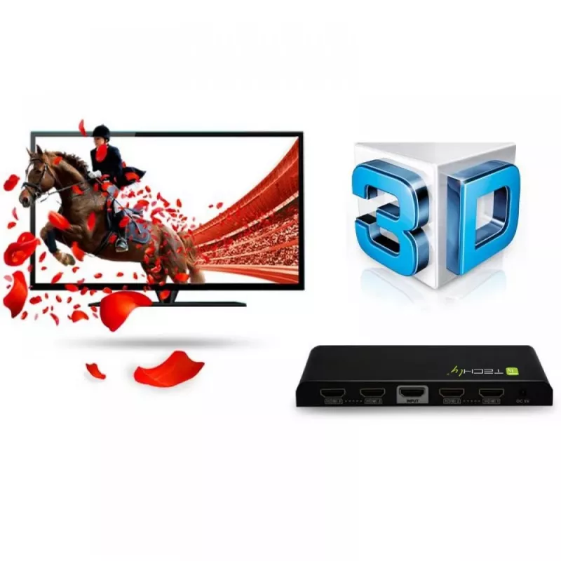Techly Splitter HDMI 4 way 4K*2K IDATA HDMI-4K4, HDMI, 4x HDMI, 1x HDMI F, 4096 x 2160 pikseli, Czarny, 36 bit