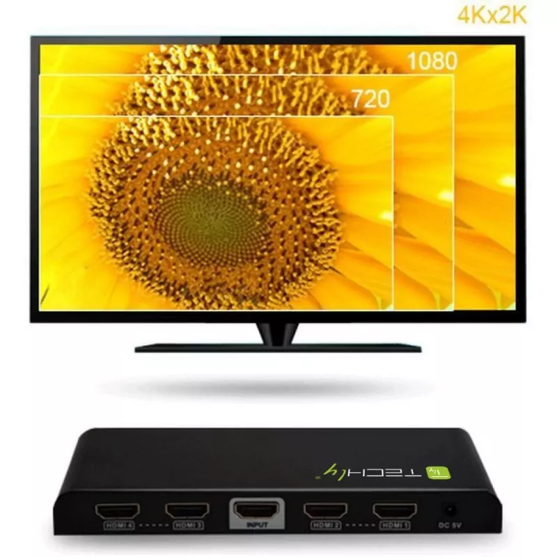 Techly Splitter HDMI 4 way 4K*2K IDATA HDMI-4K4, HDMI, 4x HDMI, 1x HDMI F, 4096 x 2160 pikseli, Czarny, 36 bit