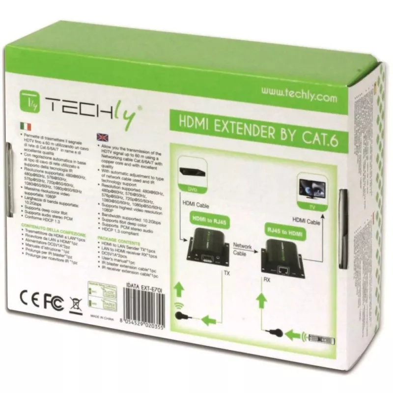 Techly Extender HDMI Full HD na kablu Kat.5E / 6 / 6A / 7 maks. 60m Autoregulowany IDATA EXT-E70I