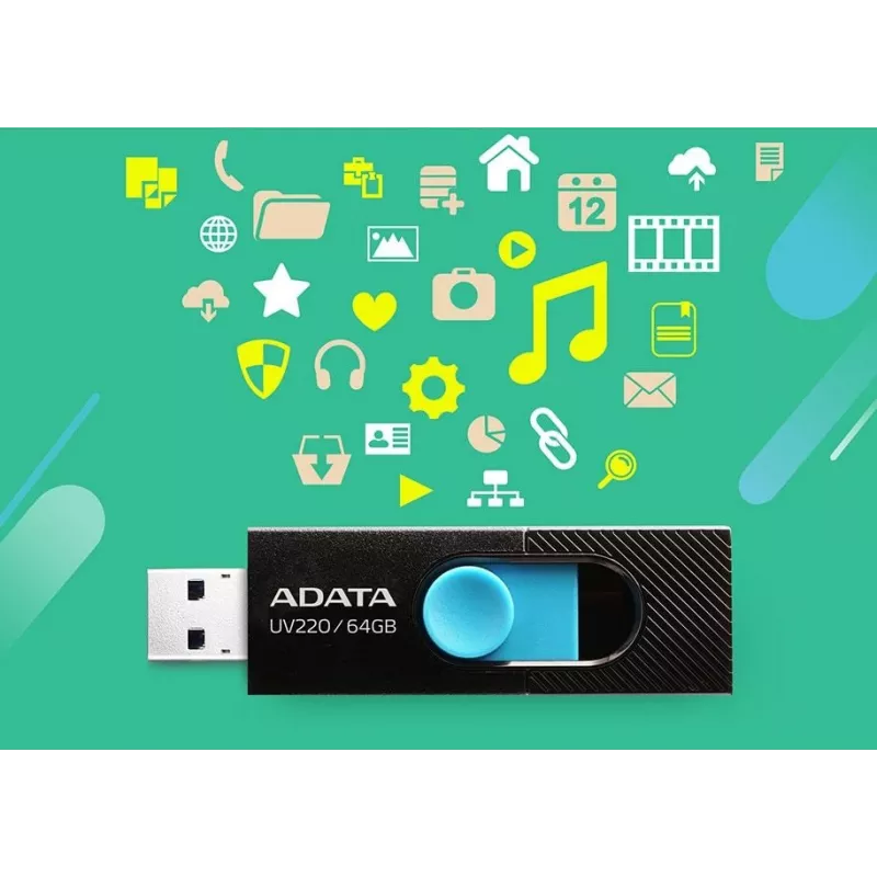 Pamięć USB ADATA UV220 64 GB USB Type-A 2.0 Czarny, Niebieski
