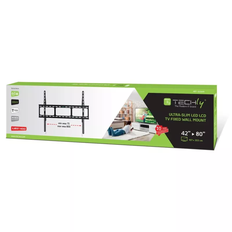 Techly Uchwyt ścienny do telewizorów LED LCD 42-80 Ultra cienki Stały H600mm ICA-PLB 860