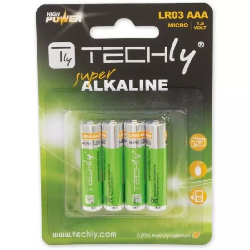 Techly Blister 4 Baterie Wysoka Moc Mini Stilo AAA Alkaliczne LR03 1,5V IBT-KAL-LR03T