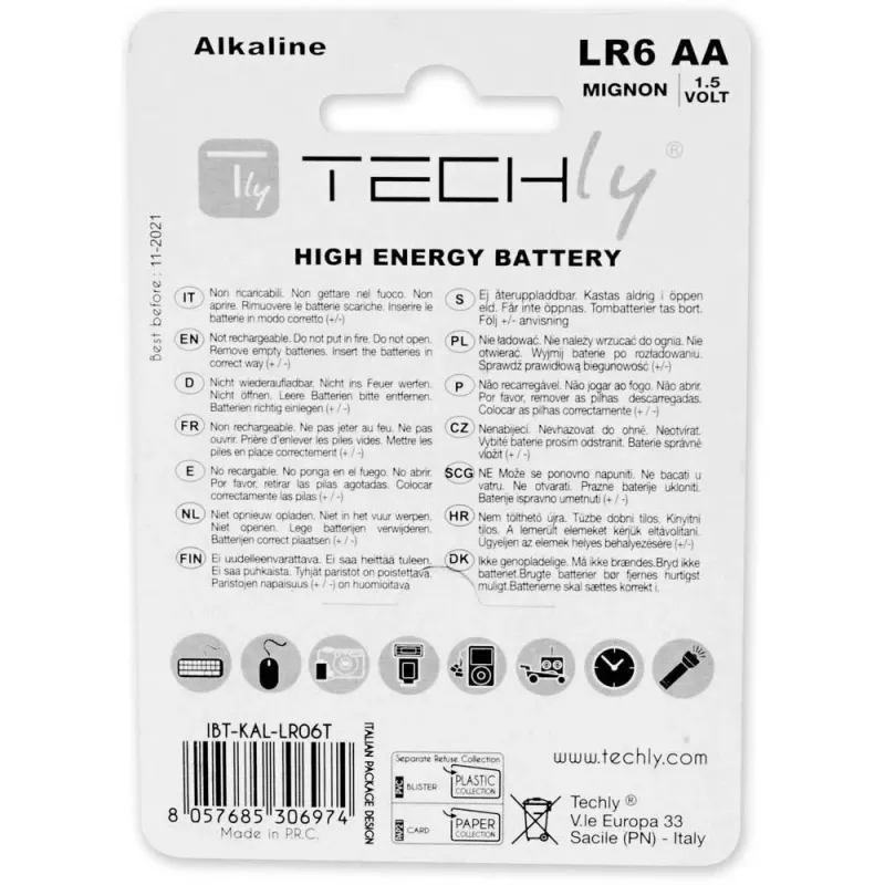 Techly blister 4 baterie alkaliczne AA wysokiej mocy Stilo LR06 1,5 V IBT-KAL-LR06T