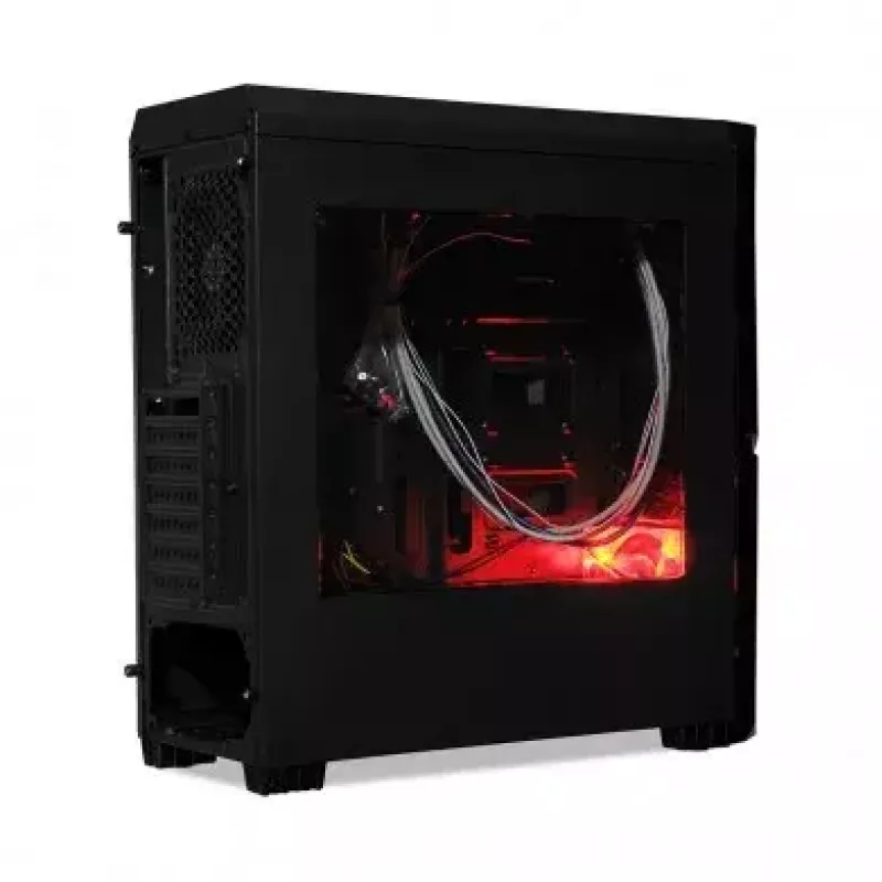 Obudowa PC IBOX ORCUS X14 Midi Tower Czarny — ITX/ATX, okno boczne, czerwone podświetlenie, 3× zatoki 3,5 cala, 2× zatoki 2,5 cala, 1× zatoka 5,25 cala, USB 3.2 Gen1 Type-A