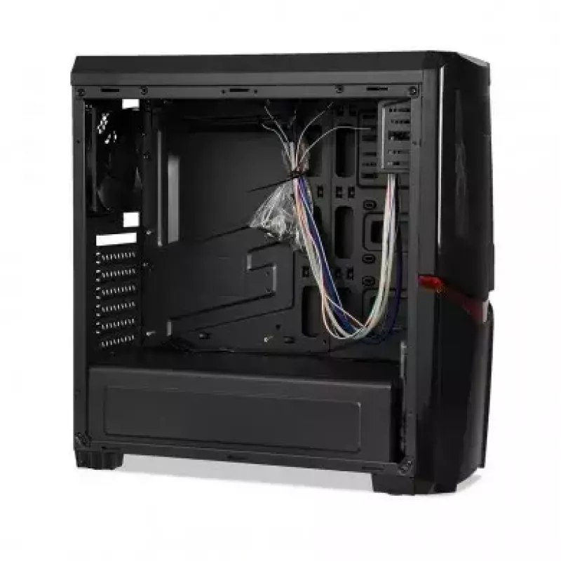 Obudowa PC IBOX ORCUS X14 Midi Tower Czarny — ITX/ATX, okno boczne, czerwone podświetlenie, 3× zatoki 3,5 cala, 2× zatoki 2,5 cala, 1× zatoka 5,25 cala, USB 3.2 Gen1 Type-A