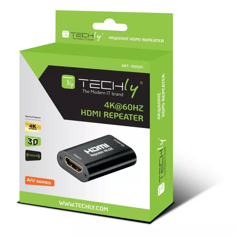 Wzmacniacz AV TECHLY IDATA-HDMI2-RIP4KT — HDMI 2.0, HDCP 2.2, 4096×2160, maks. odległość 40 m, czarny