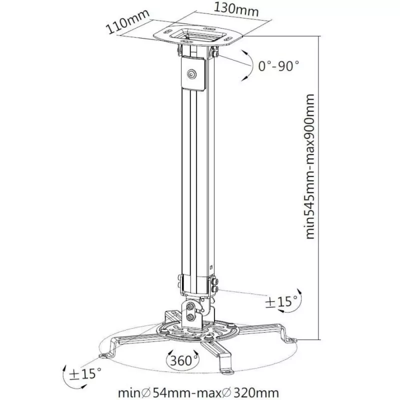Techly Przedłużenie wspornika sufitowego do projektora 545-900 mm srebrny ICA-PM 18M