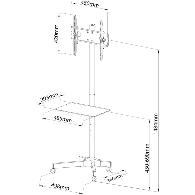 Techly Trolley Floor Stand LCD/LED/Plasma 23 inch-55 inch, 58.4 cm (23 inch), 139.7 cm (55 inch), 50 x 50 mm, 400 x 400 mm, -15 - 15°, Czarny