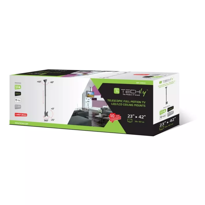 Techly teleskopowe mocowanie sufitowe do 1,6 m LED TV LCD 23-42 cali ICA-CPLB 922L