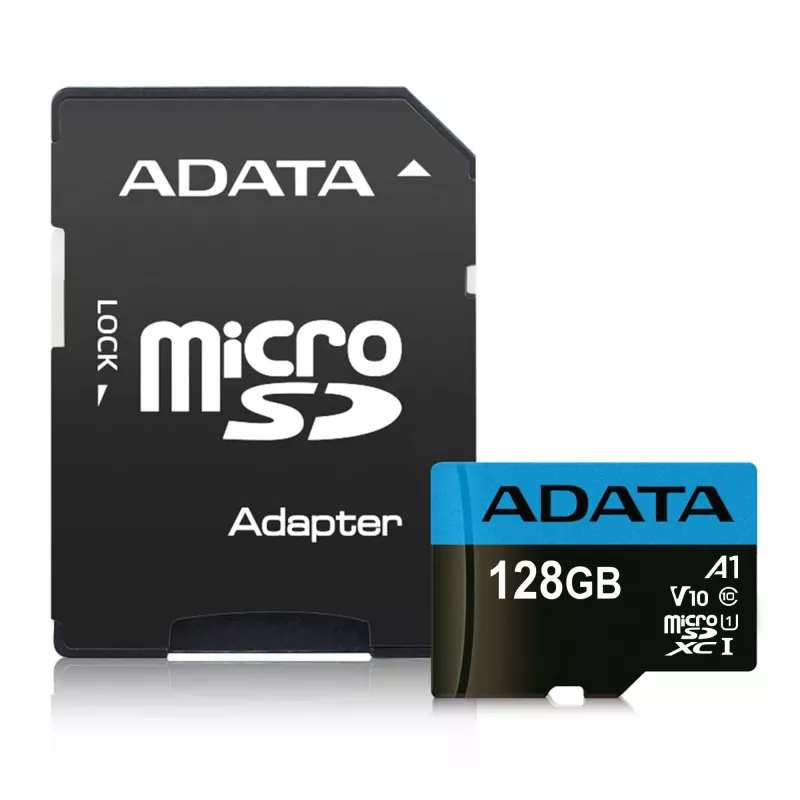Karta pamięci flash MicroSDXC ADATA 128 GB UHS‑I Class 10 — odczyt 85 MB/s, zapis 25 MB/s, wodoodporna, z adapterem SD