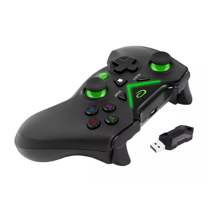 Bezprzewodowy kontroler gier ESPERANZA EGG112K 2,4 GHz do PC i PS3, odbiornik USB, czarny, 12 przycisków, analogowe gałki