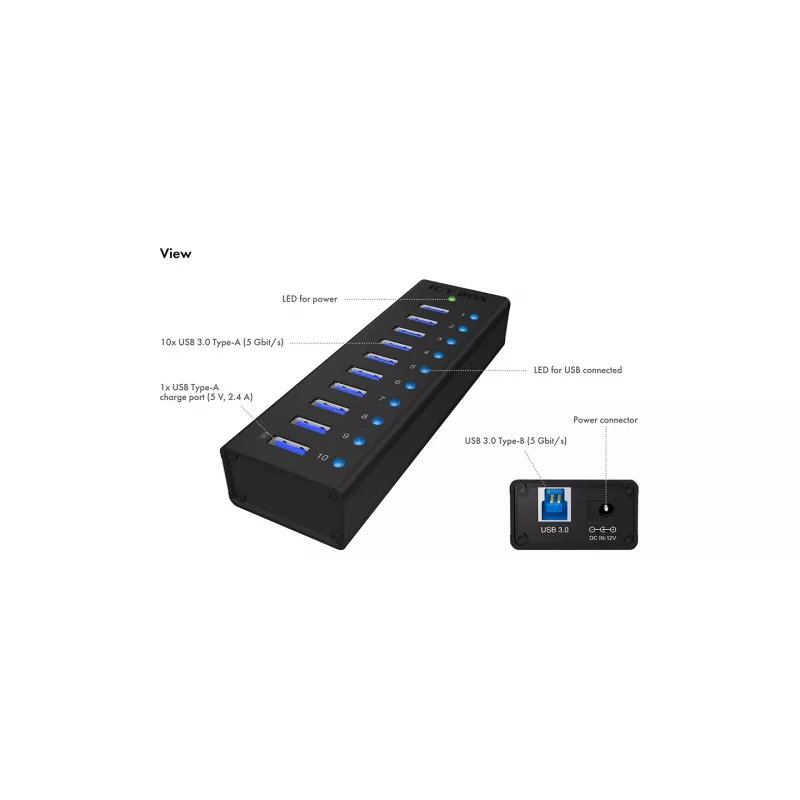 ICY BOX IB-AC6110 USB 3.2 Gen 1 (3.1 Gen 1) Type-B 5000 Mbit/s Czarny
