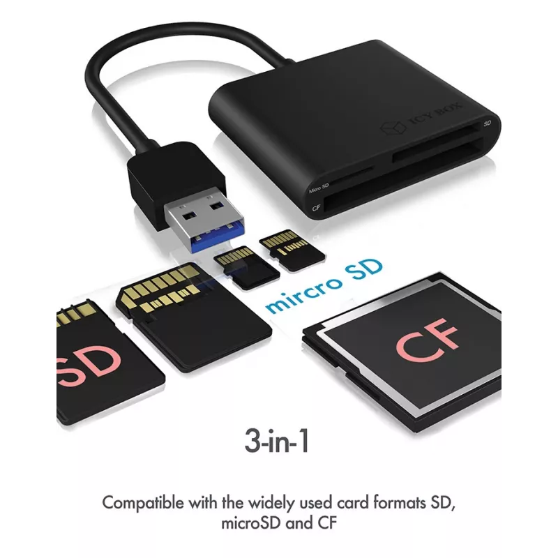 ICY BOX IB-CR301-U3 czytnik kart USB 3.2 Gen 1 (3.1 Gen 1) Czarny