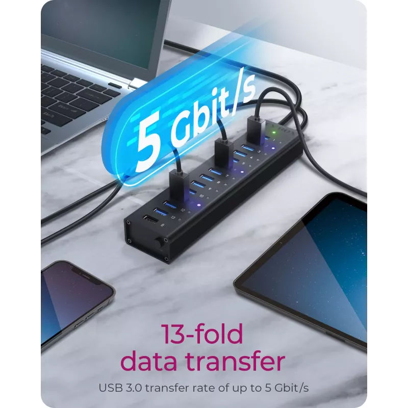 ICY BOX IB-AC6113 USB 3.2 Gen 1 (3.1 Gen 1) Type-B 5000 Mbit/s Czarny