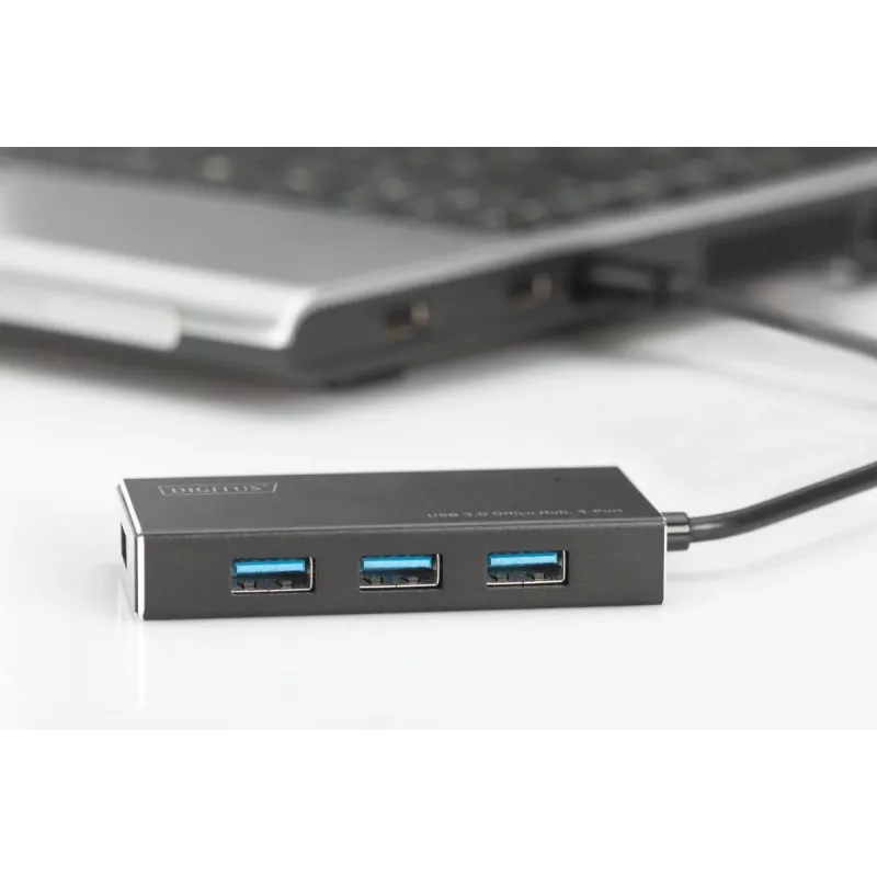 DIGITUS USB 3.0 Hub, 4-port Z zasilaczem 5V/2A Obudowa aluminiowa