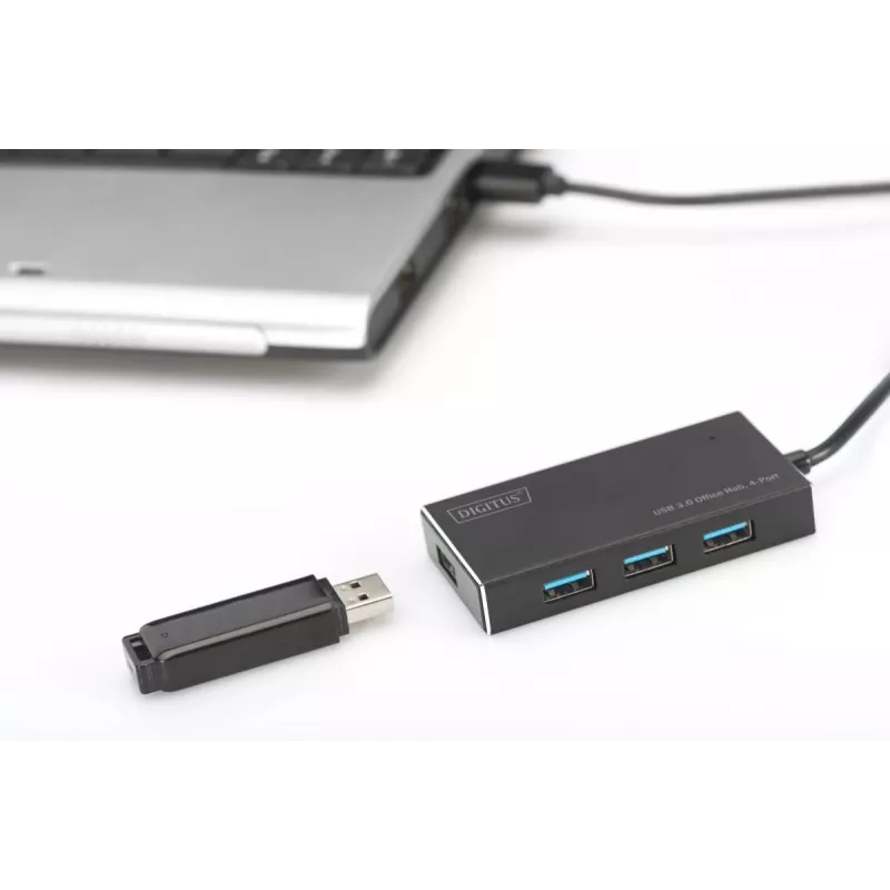 DIGITUS USB 3.0 Hub, 4-port Z zasilaczem 5V/2A Obudowa aluminiowa