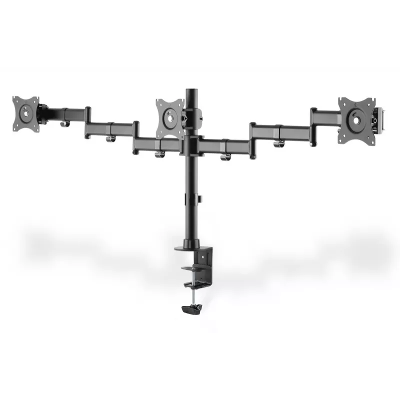 DIGITUS Triple Monitor Desk clamp mount, Czarny 90degree Swivel,45degree Tilt,rotate 360degree,15-27in TFT, max load 3x8Kg,VESA max100x100