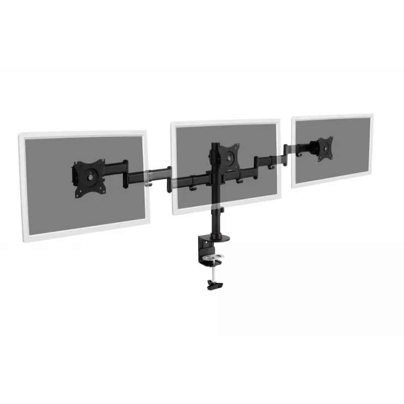 DIGITUS Triple Monitor Desk clamp mount, Czarny 90degree Swivel,45degree Tilt,rotate 360degree,15-27in TFT, max load 3x8Kg,VESA max100x100