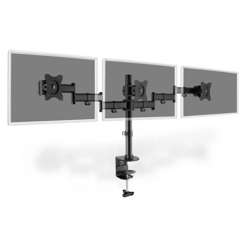 DIGITUS Triple Monitor Desk clamp mount, Czarny 90degree Swivel,45degree Tilt,rotate 360degree,15-27in TFT, max load 3x8Kg,VESA max100x100