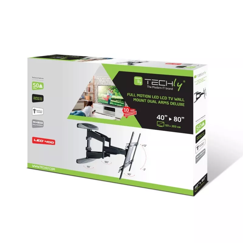 Techly 40-80 Ultra cienki Full Motion Uchwyt ścienny do telewizora LCD Czarny” ICA-PLB 172L
