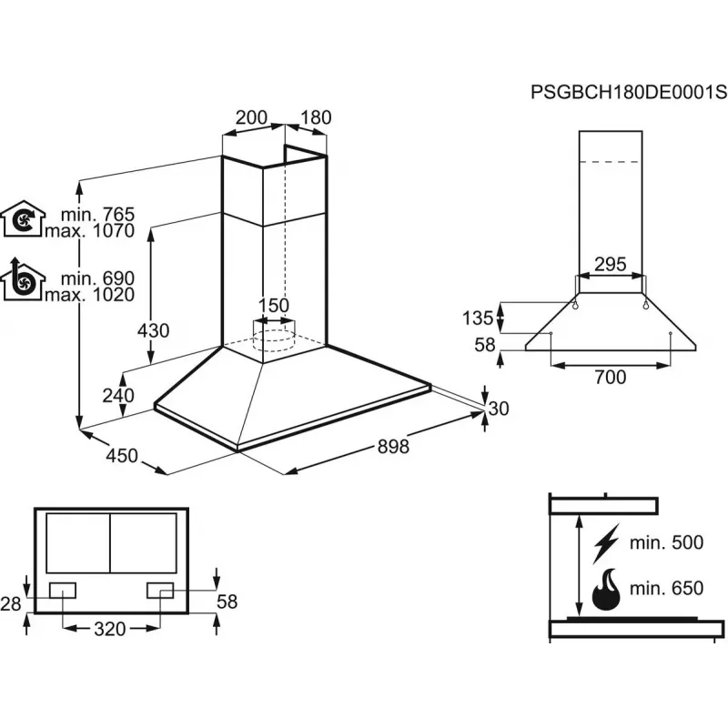 Okap kuchenny ścienny Electrolux LFC319X, stal nierdzewna, 898×(69–102)×450 mm, 420 m³/h, 3 prędkości, filtry metalowe