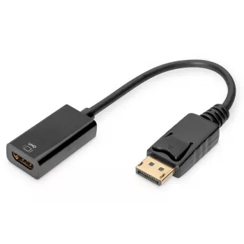 Przewód adaptera DisplayPort DIGITUS ASSMANN, DP - HDMI typ A M/F, 20 cm z blokadą, HDMI Ver. 2.0, aktywny, CE, złoty, czarny