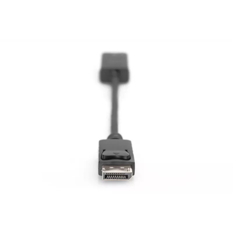 Przewód adaptera DisplayPort DIGITUS ASSMANN, DP - HDMI typ A M/F, 20 cm z blokadą, HDMI Ver. 2.0, aktywny, CE, złoty, czarny