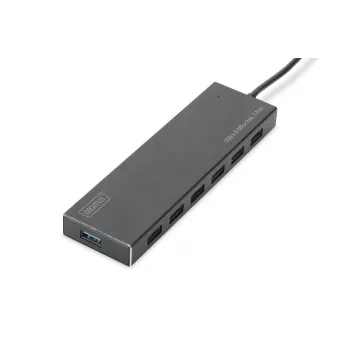 Koncentrator USB 3.0 DIGITUS, 7 portów, zasilacz 5V/3,5A, obudowa aluminiowa