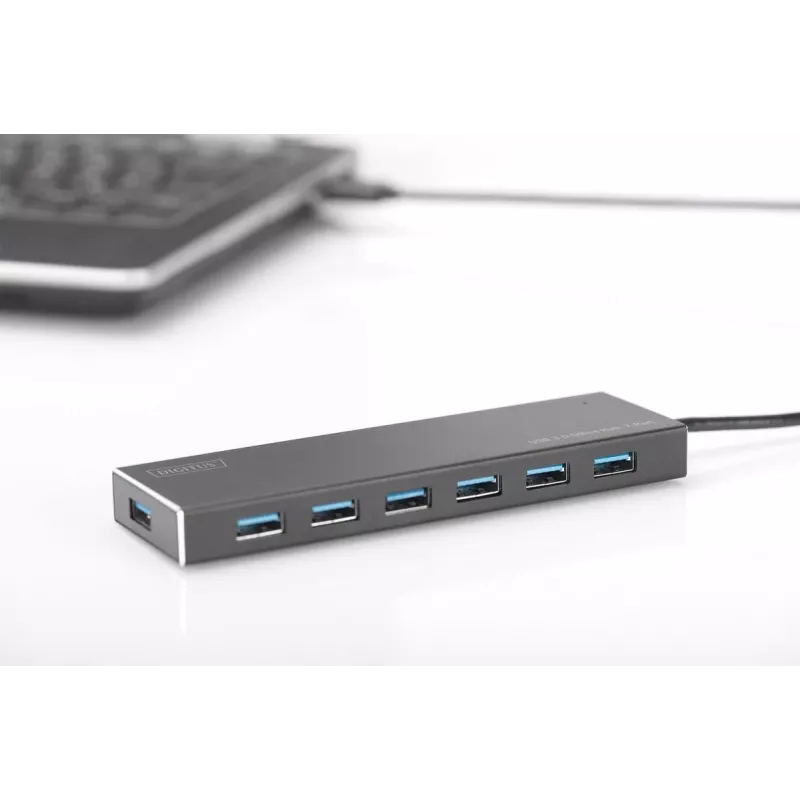 Koncentrator USB 3.0 DIGITUS, 7 portów, zasilacz 5V/3,5A, obudowa aluminiowa