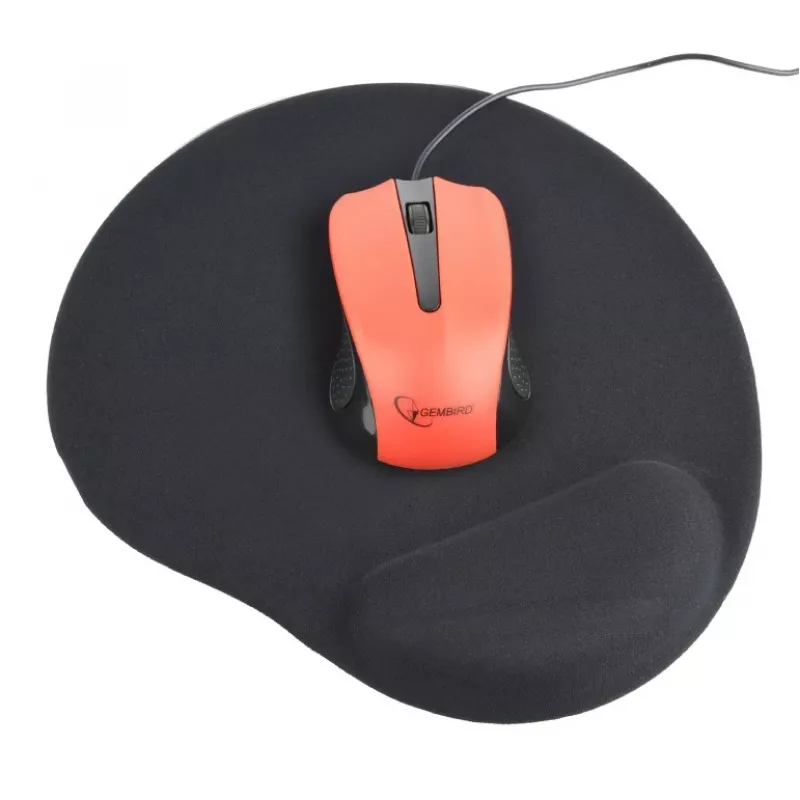 Podkładka pod mysz GEMBIRD MP-GEL-BK — czarna guma i żel z podpórką pod nadgarstek, 220×240 mm