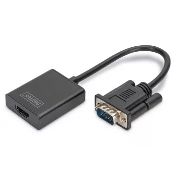 Konwerter DIGITUS VGA na HDMI + Audio (3.5 mm) Full HD (1080p), kabel o długości 15 cm, czarny