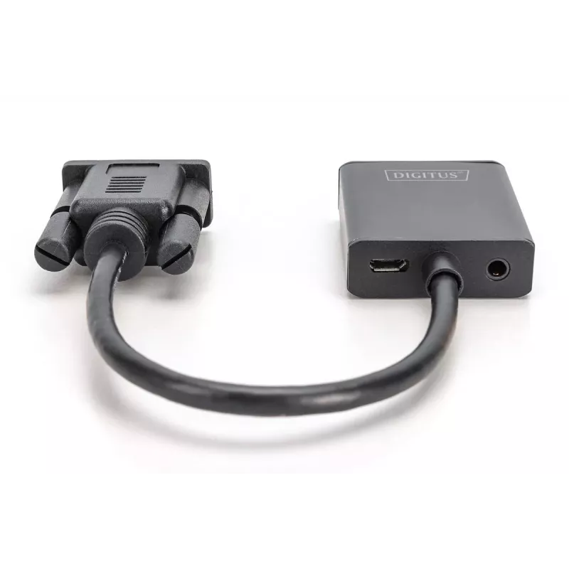 Konwerter DIGITUS VGA na HDMI + Audio (3.5 mm) Full HD (1080p), kabel o długości 15 cm, czarny